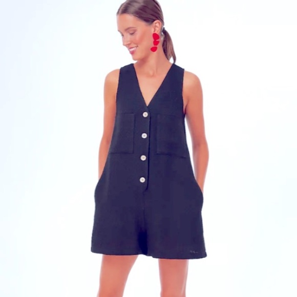Pomander Place Navy Textured Myla Romper Large - Picture 1 of 11